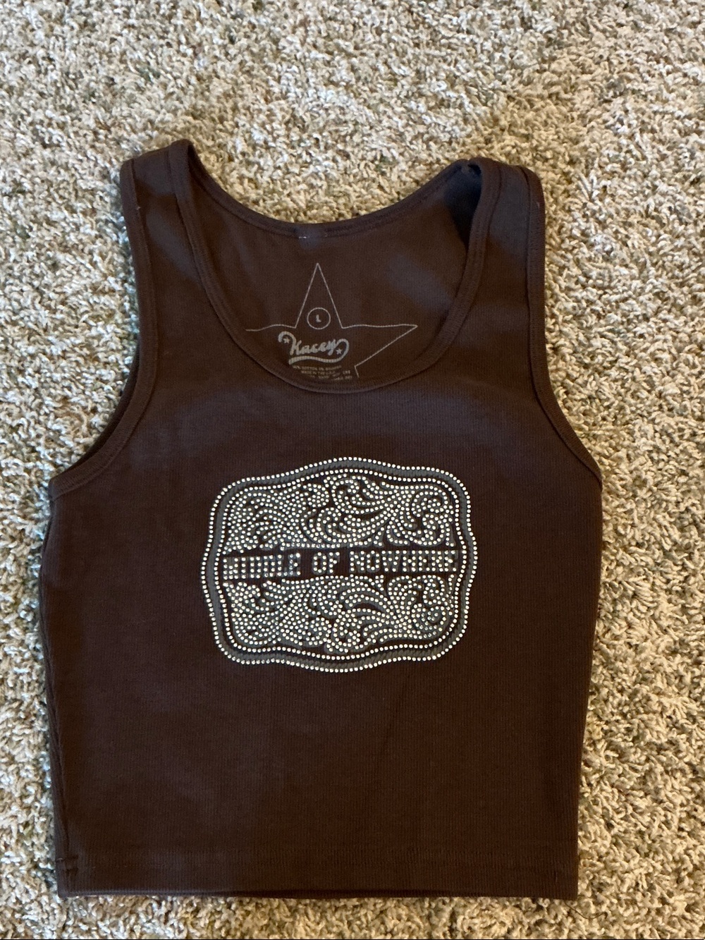 BEDAZZLED BUCKLE TANK (BROWN) Middle of Nowhere Crop Tank Top